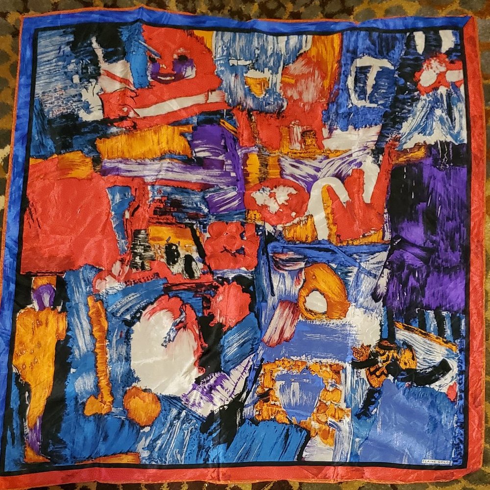 Elaine Gold Abstract Silk Scarf - Vintage